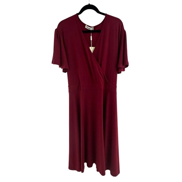 Dark Red Soft Knit Midi Dress w/Tie Size 26 4X New Plus Size Flutter Sleeves - Picture 4 of 8
